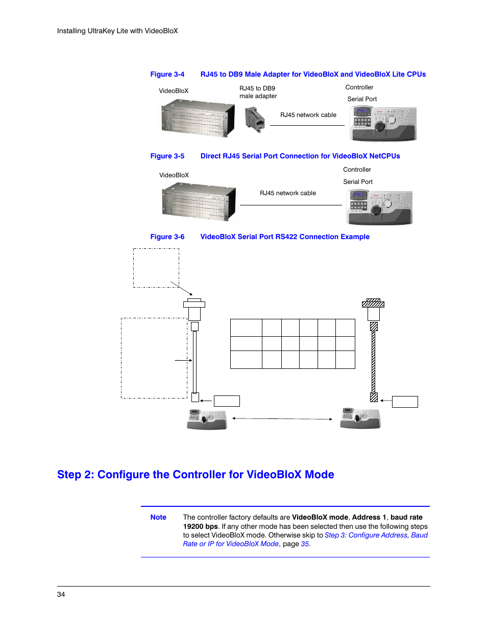 Figure 3-4, Figure 3-5, Figure 3-6 | Videoblox serial port rs422 connection example, Shipment. see | Honeywell ULTRAKEY LITE HJC5000 User Manual | Page 34 / 72