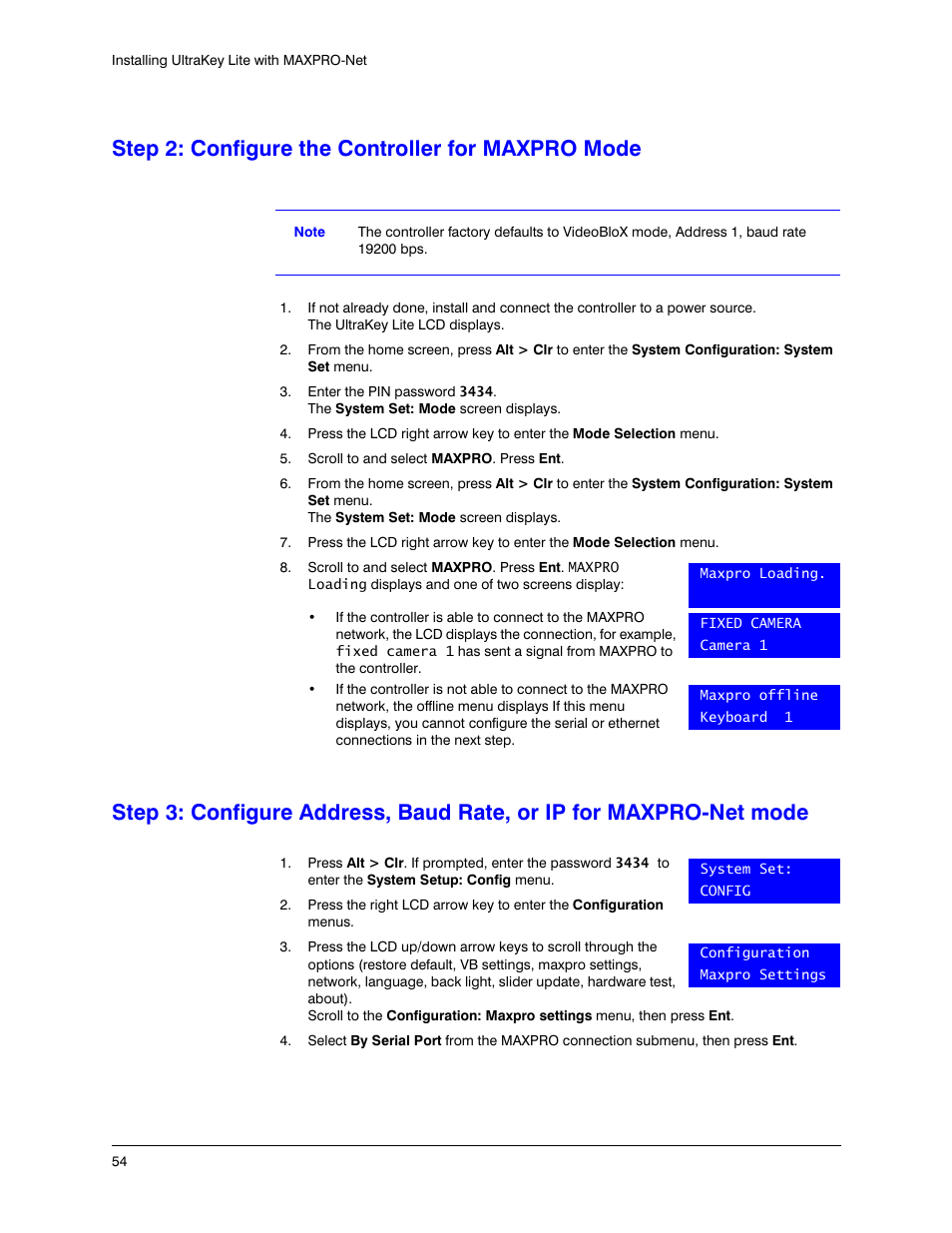 Step 2: configure the controller for maxpro mode | Honeywell ULTRAKEY LITE HJC5000 User Manual | Page 54 / 72