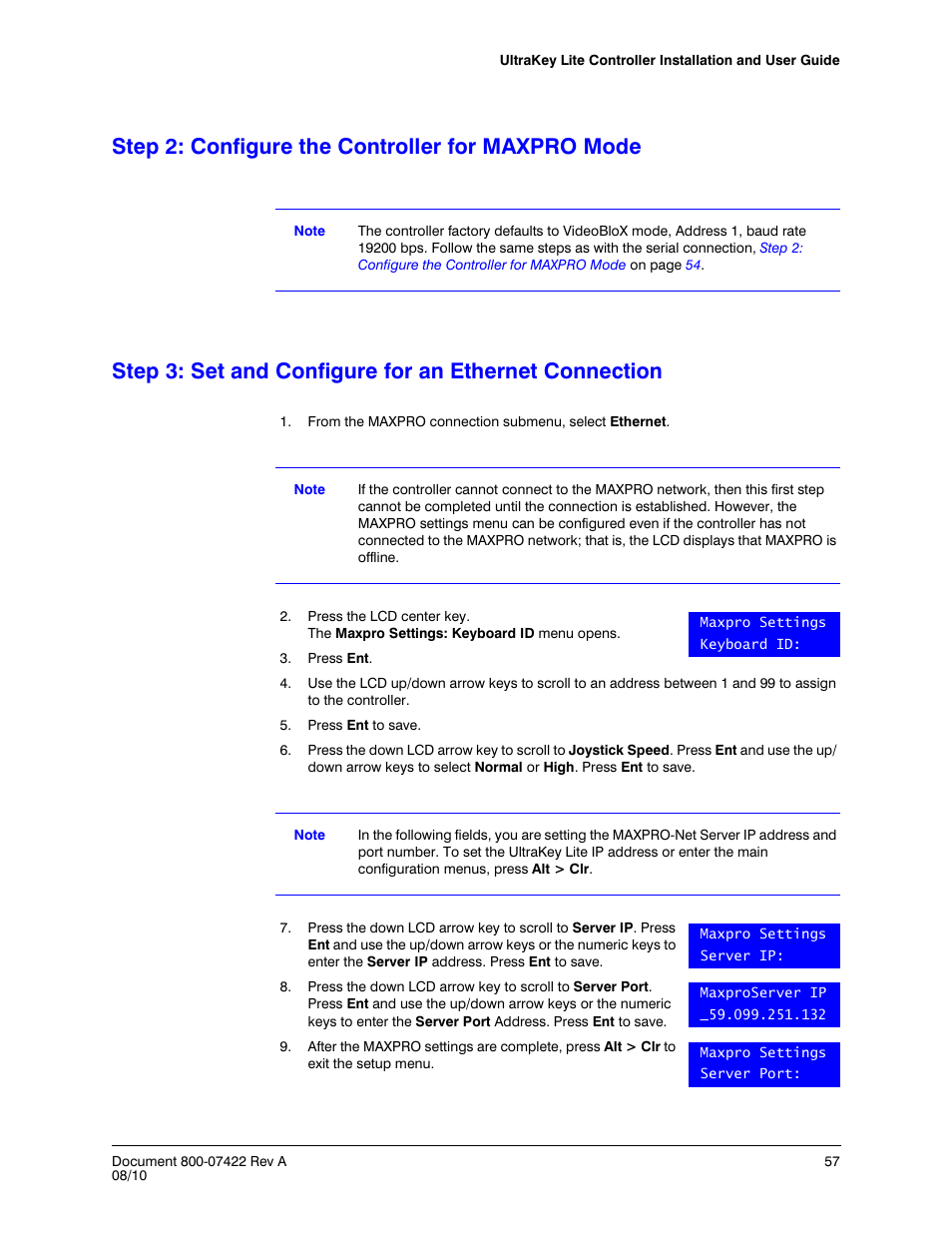 Step 2: configure the controller for maxpro mode | Honeywell ULTRAKEY LITE HJC5000 User Manual | Page 57 / 72