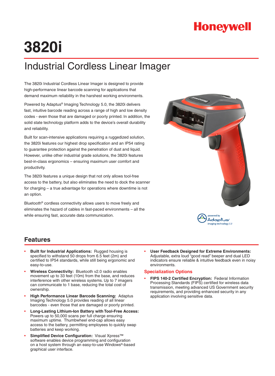 Honeywell 3820i User Manual | 2 pages