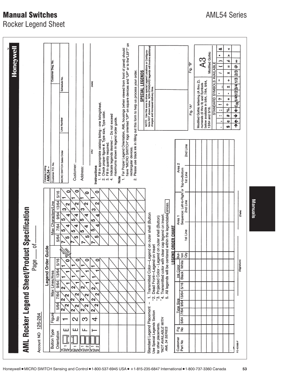 Manual switches aml54 series rocker legend sheet | Honeywell AML56 Series User Manual | Page 3 / 4
