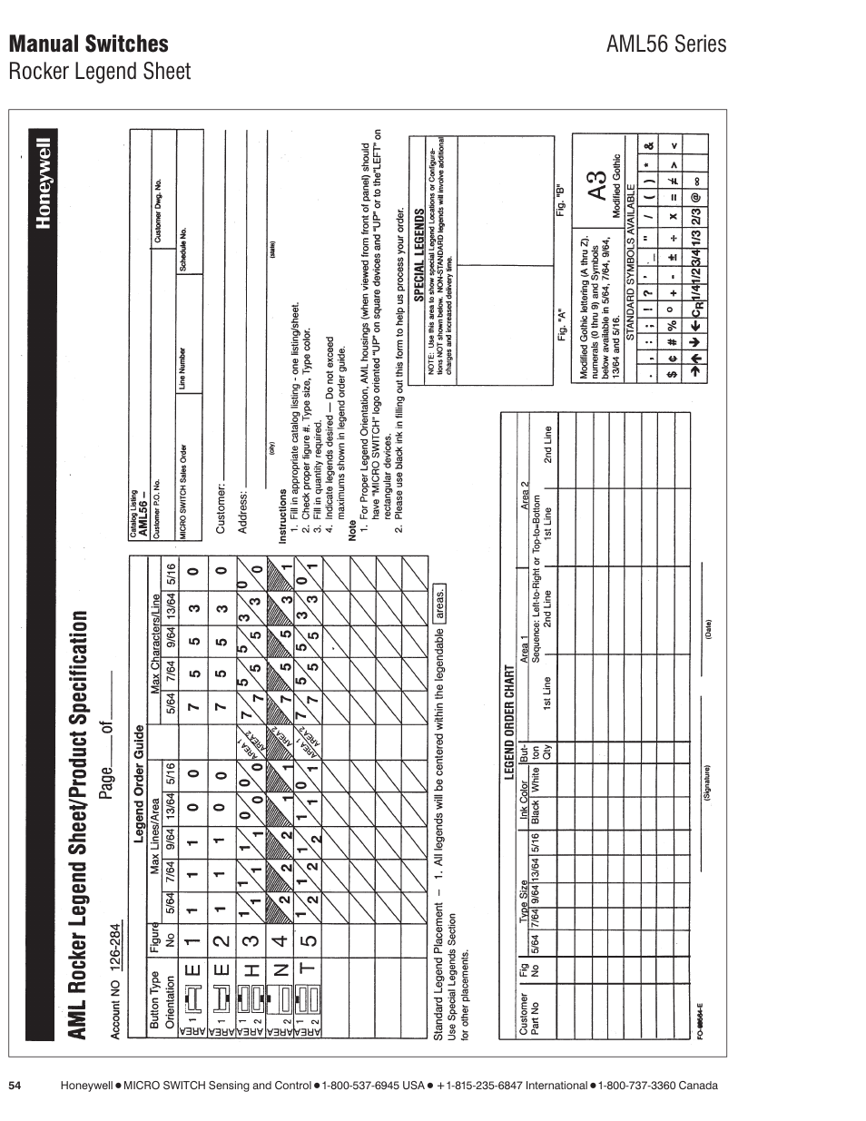 Manual switches aml56 series rocker legend sheet | Honeywell AML56 Series User Manual | Page 4 / 4