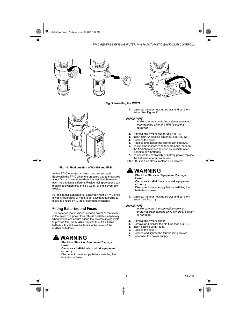 Fitting batteries and fuses, Warning | Honeywell BRAUKMANN MV876 User Manual | Page 5 / 8