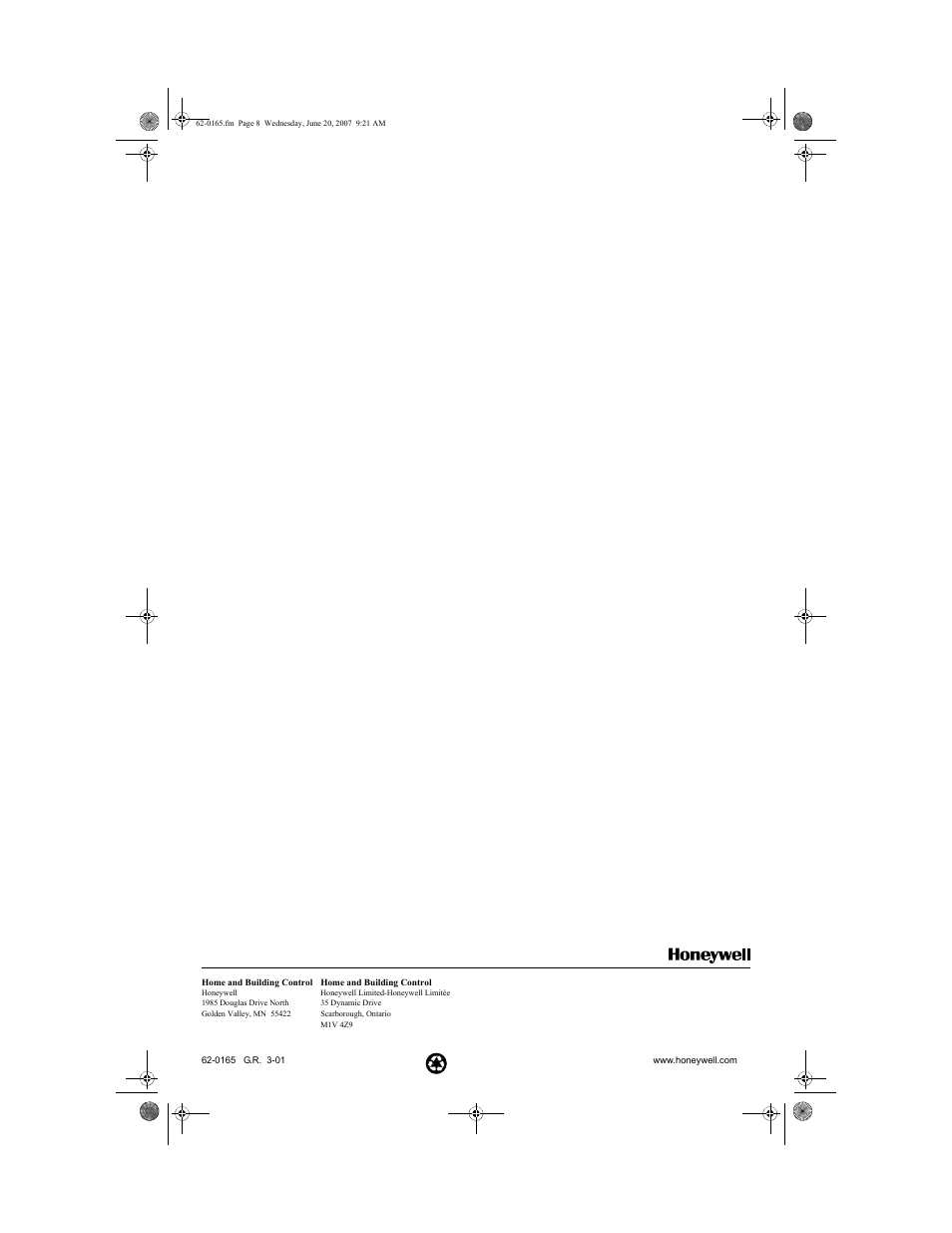 Honeywell BRAUKMANN MV876 User Manual | Page 8 / 8