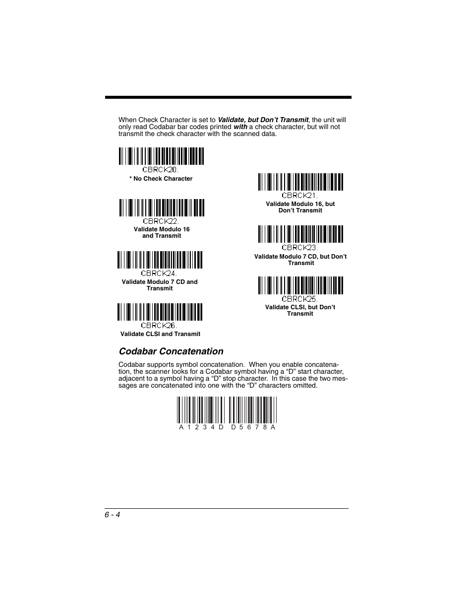 Codabar concatenation, Codabar concatenation -4 | Honeywell VOYAGER 1250G User Manual | Page 100 / 240