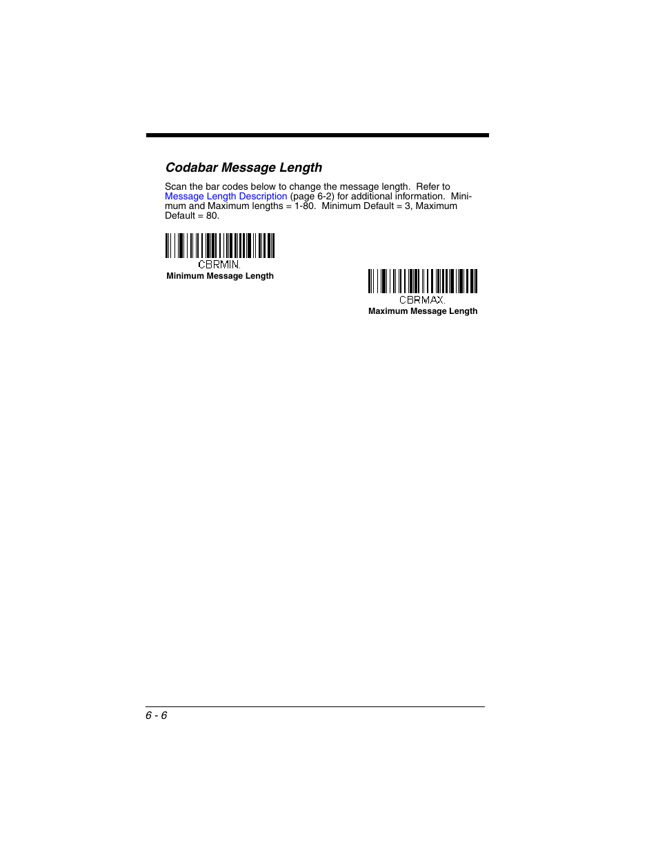 Codabar message length | Honeywell VOYAGER 1250G User Manual | Page 102 / 240