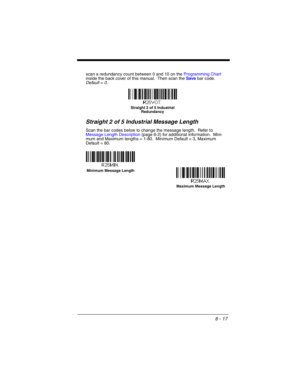 Straight 2 of 5 industrial message length | Honeywell VOYAGER 1250G User Manual | Page 113 / 240