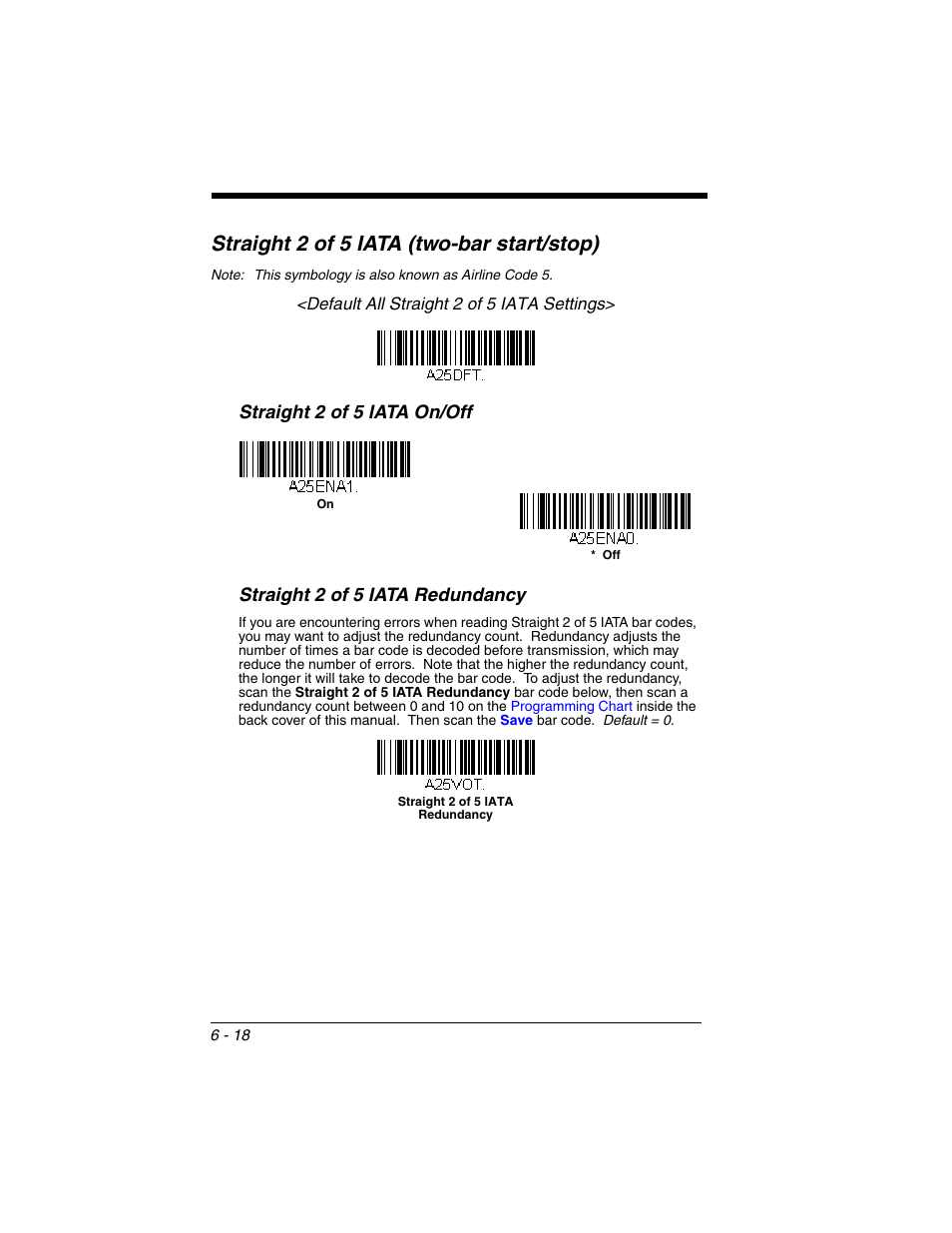 Straight 2 of 5 iata (two-bar start/stop), Straight 2 of 5 iata (two-bar start/stop) -18, Straight 2 of 5 iata (two-bar start/ stop) | Honeywell VOYAGER 1250G User Manual | Page 114 / 240