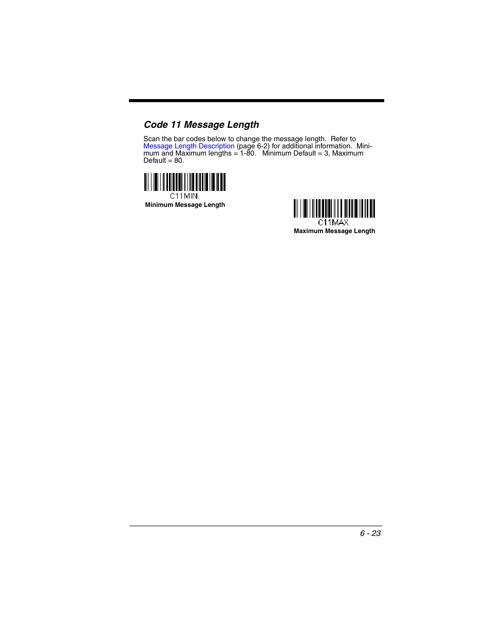 Code 11 message length | Honeywell VOYAGER 1250G User Manual | Page 119 / 240
