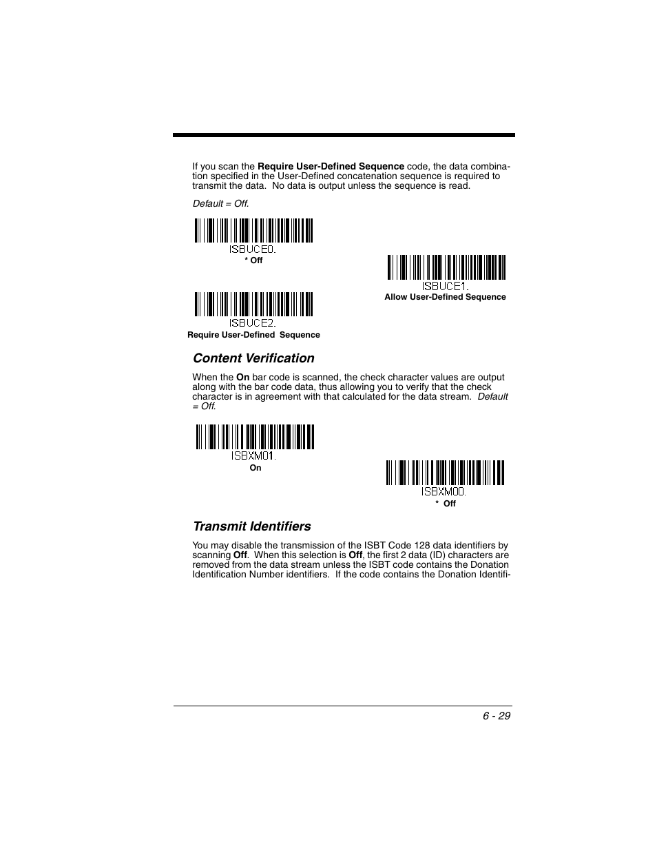 Content verification, Transmit identifiers | Honeywell VOYAGER 1250G User Manual | Page 125 / 240