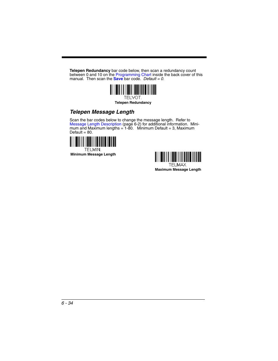Telepen message length | Honeywell VOYAGER 1250G User Manual | Page 130 / 240