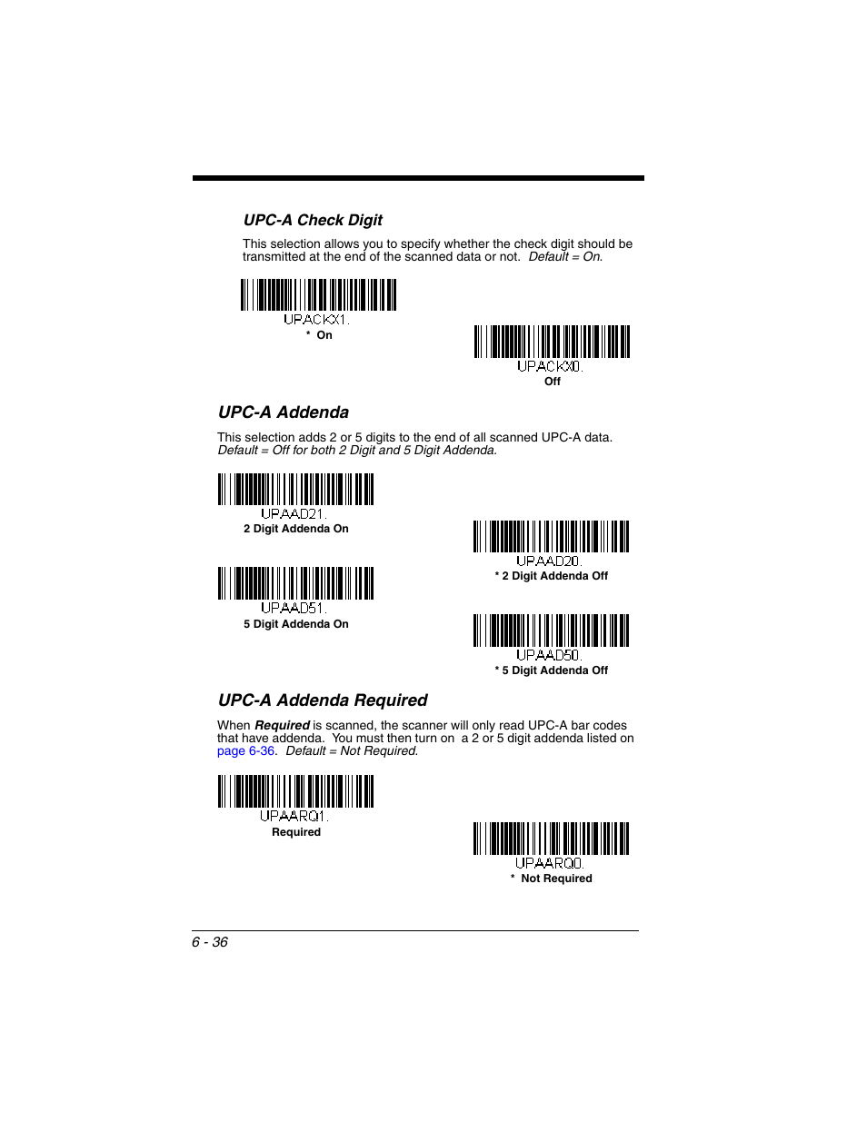 Upc-a addenda, Upc-a addenda required | Honeywell VOYAGER 1250G User Manual | Page 132 / 240