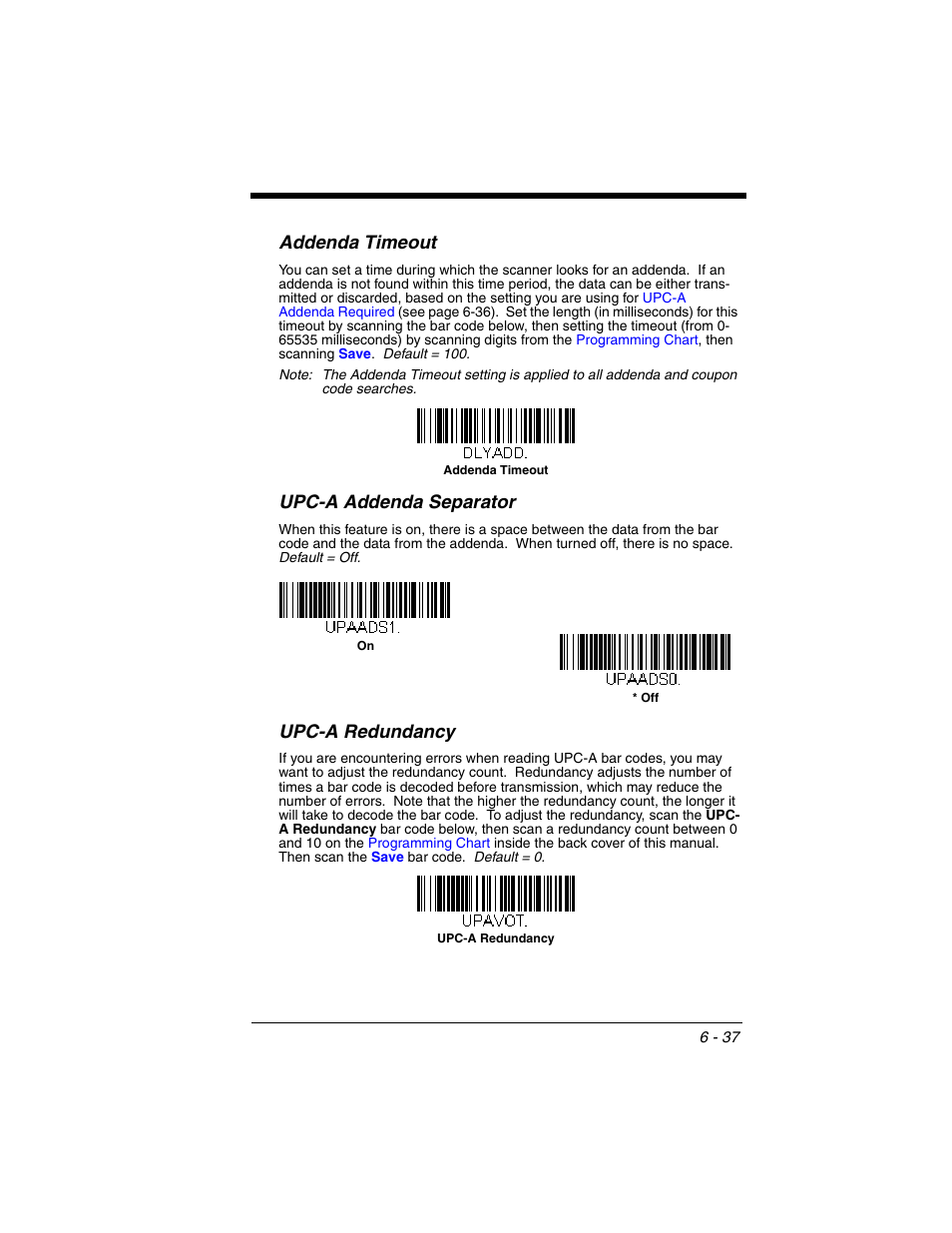 Addenda timeout, Upc-a addenda separator, Upc-a redundancy | Honeywell VOYAGER 1250G User Manual | Page 133 / 240