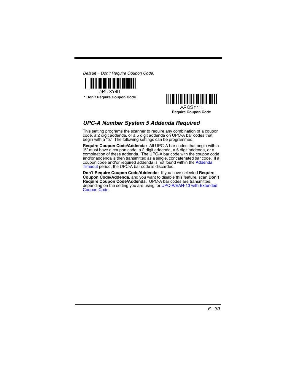 Upc-a number system 5 addenda required, Upc-a number system 5 addenda required -39 | Honeywell VOYAGER 1250G User Manual | Page 135 / 240