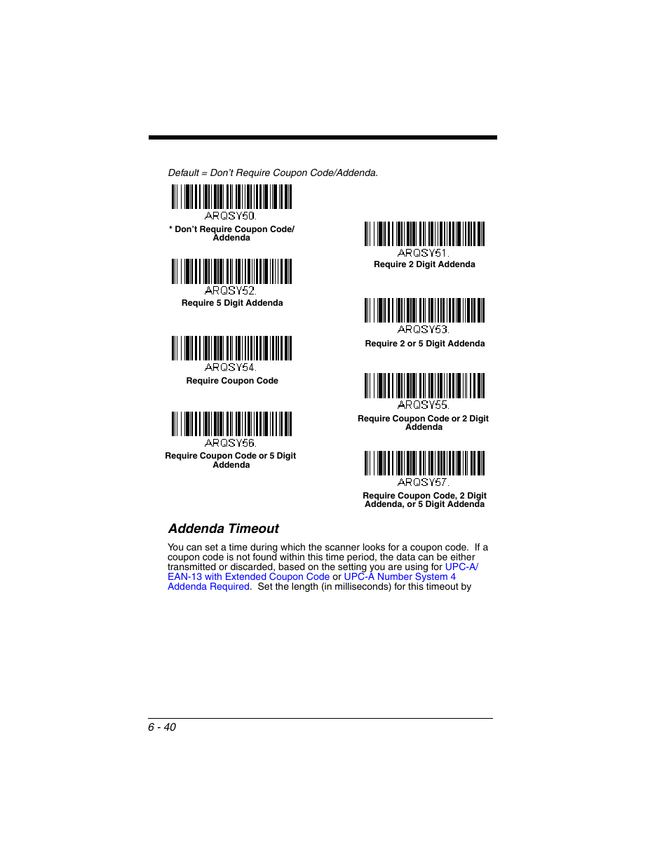 Addenda, Timeout, Addenda timeout | Honeywell VOYAGER 1250G User Manual | Page 136 / 240