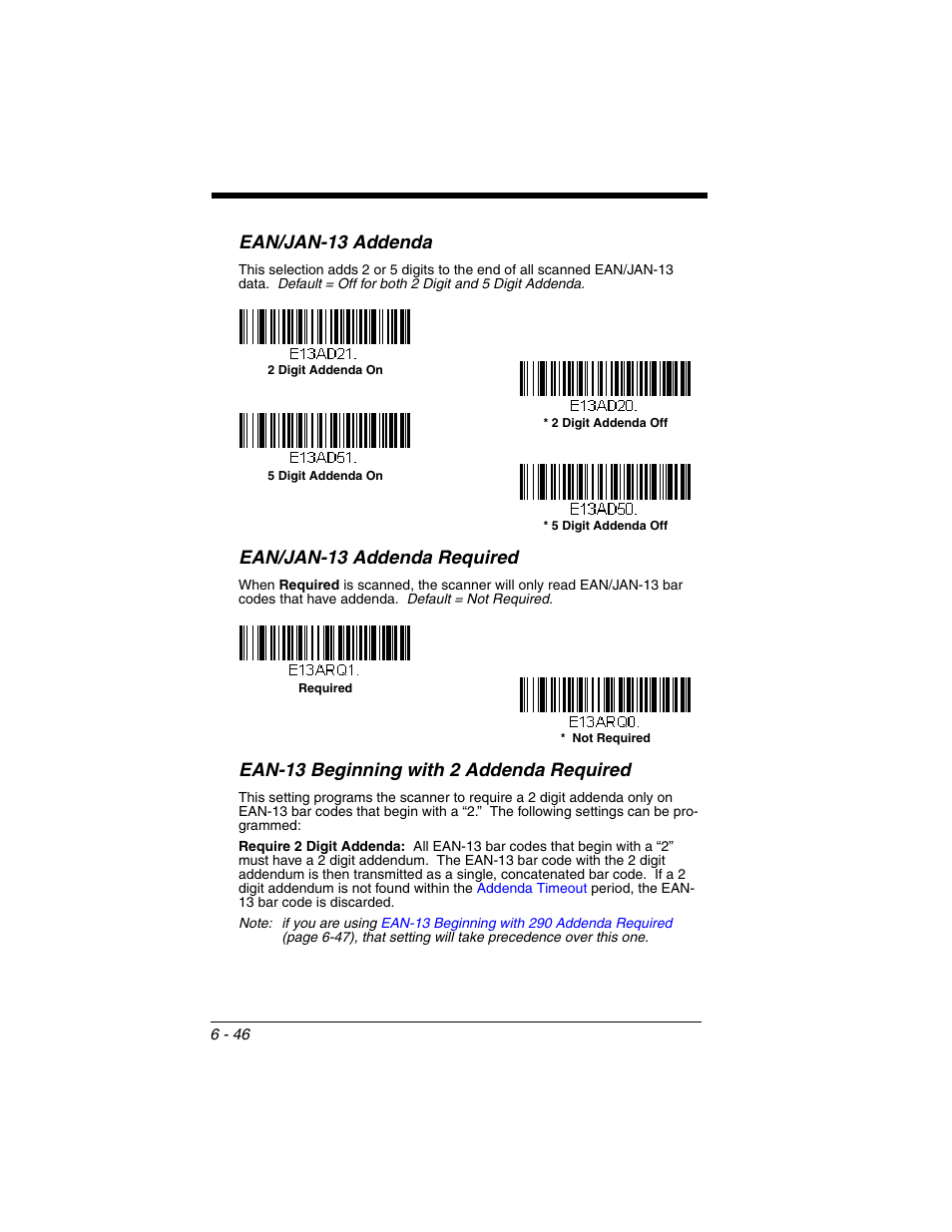 Ean-13 beginning with 2 addenda required, Ean-13 beginning with 2 addenda required -46, Ean/jan-13 addenda | Ean/jan-13 addenda required | Honeywell VOYAGER 1250G User Manual | Page 142 / 240