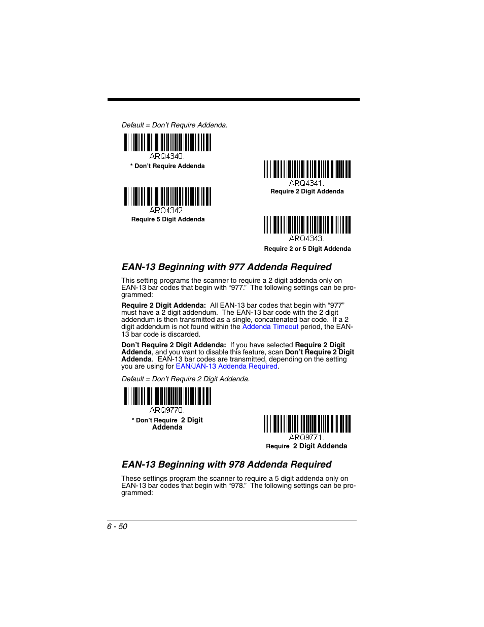 Ean-13 beginning with 977 addenda required, Ean-13 beginning with 978 addenda required | Honeywell VOYAGER 1250G User Manual | Page 146 / 240