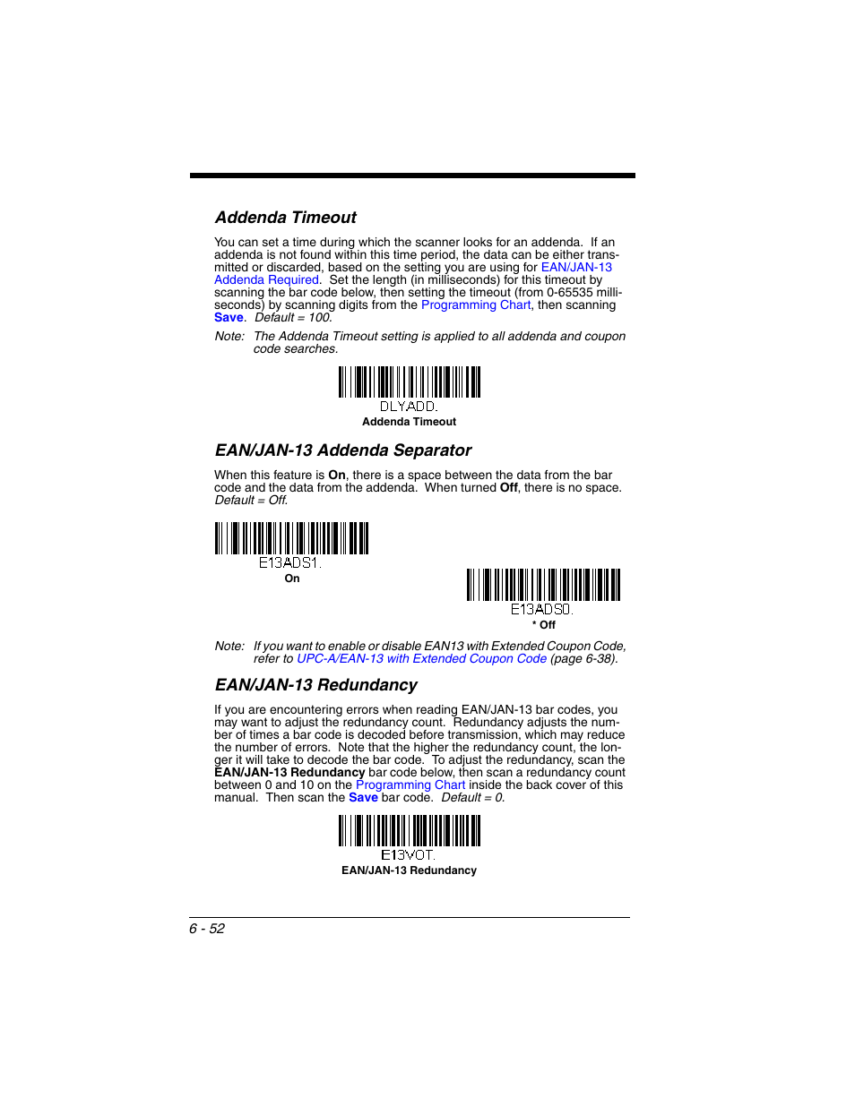 Addenda timeout, Und within the, Ean/jan-13 addenda separator | Ean/jan-13 redundancy | Honeywell VOYAGER 1250G User Manual | Page 148 / 240
