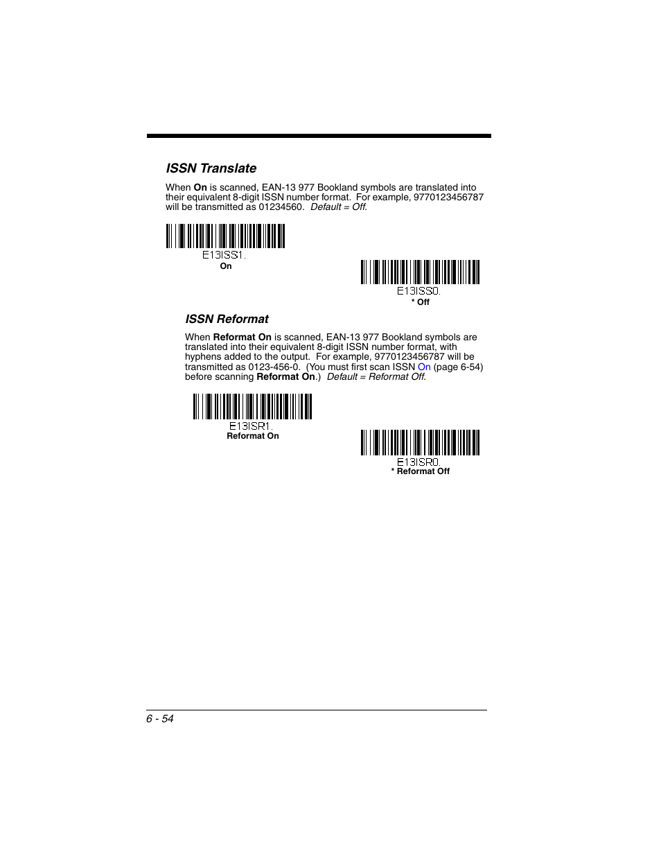 Issn translate, Issn translate -54 | Honeywell VOYAGER 1250G User Manual | Page 150 / 240