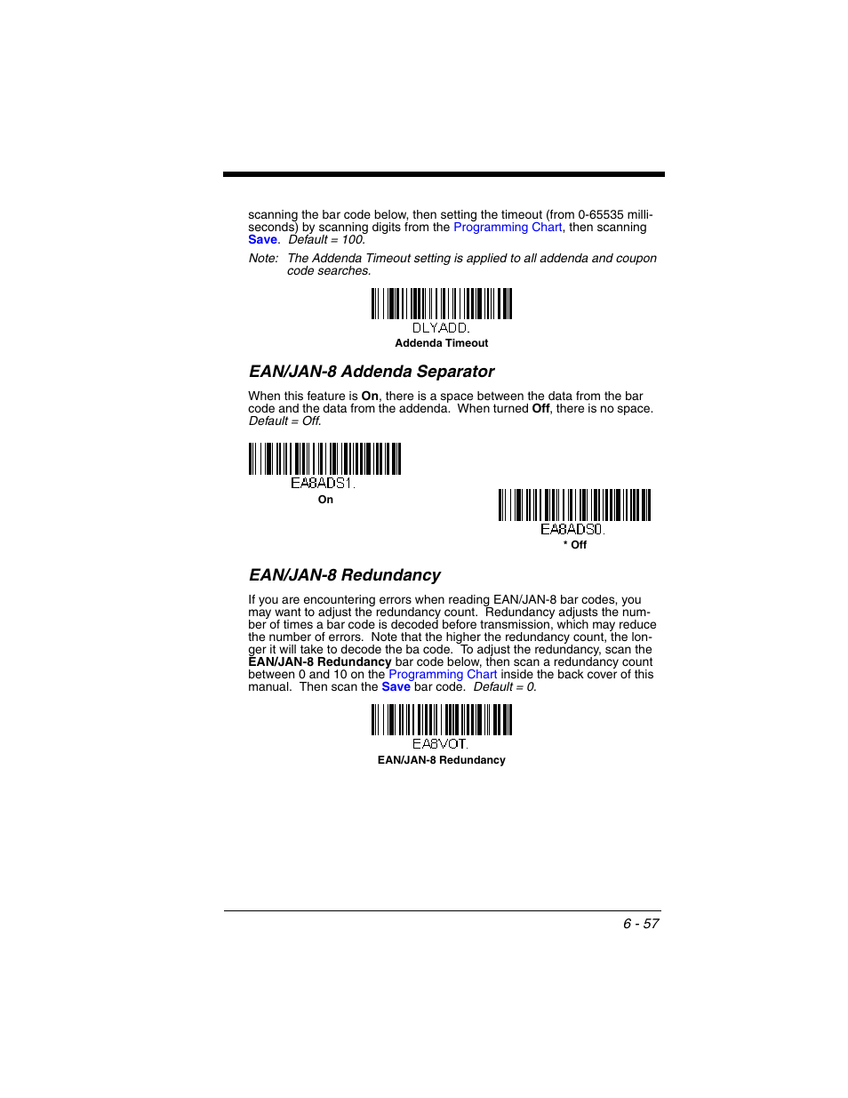 Ean/jan-8 addenda separator, Ean/jan-8 redundancy | Honeywell VOYAGER 1250G User Manual | Page 153 / 240