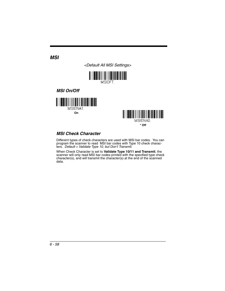 Msi -58 | Honeywell VOYAGER 1250G User Manual | Page 154 / 240