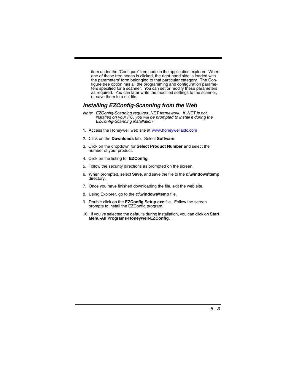Installing ezconfig-scanning from the web, Installing ezconfig-scanning from the web -3 | Honeywell VOYAGER 1250G User Manual | Page 171 / 240