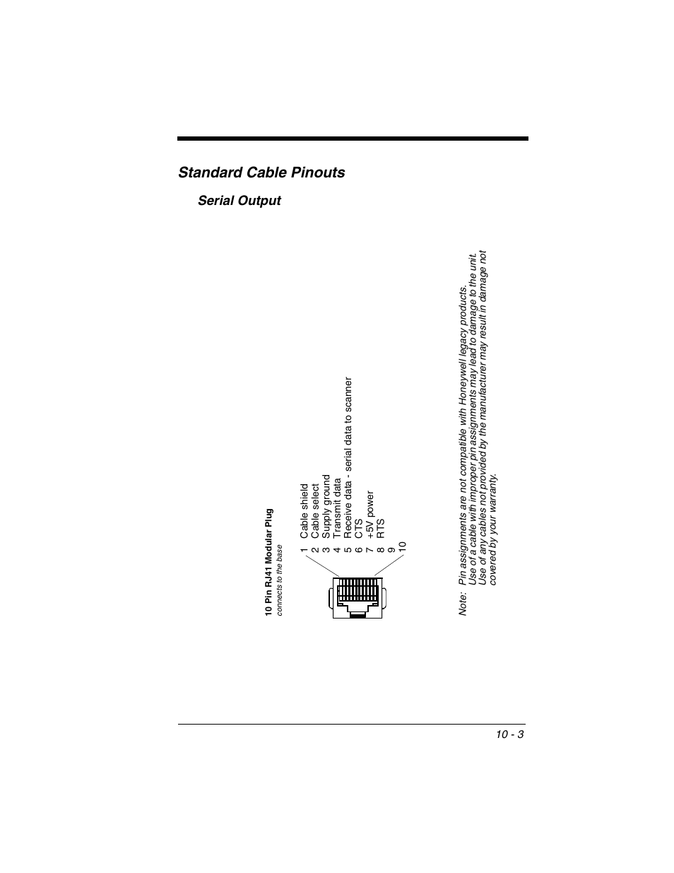 Serial output, Serial output -3, Standard cable pinouts | Honeywell VOYAGER 1250G User Manual | Page 215 / 240