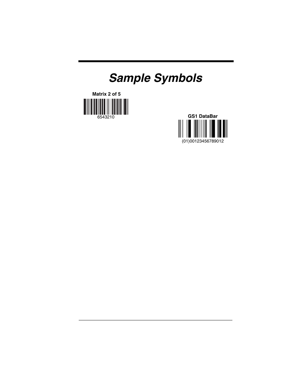 Sample symbols | Honeywell VOYAGER 1250G User Manual | Page 237 / 240