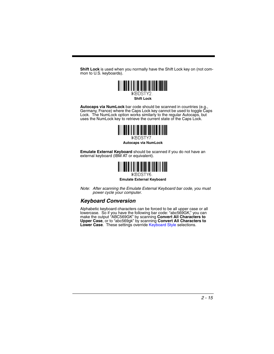 Keyboard conversion, Keyboard conversion -15, Settings | Honeywell VOYAGER 1250G User Manual | Page 39 / 240