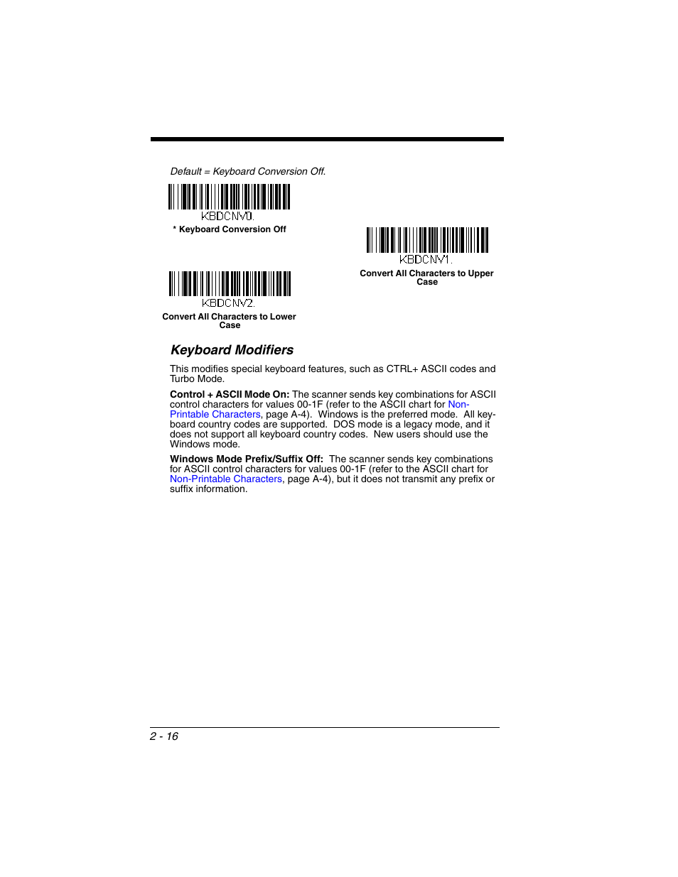 Keyboard modifiers, Keyboard modifiers -16 | Honeywell VOYAGER 1250G User Manual | Page 40 / 240