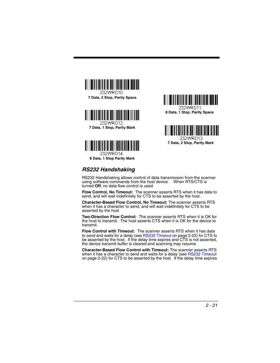 Rs232 handshaking, Rs232 handshaking -21 | Honeywell VOYAGER 1250G User Manual | Page 45 / 240