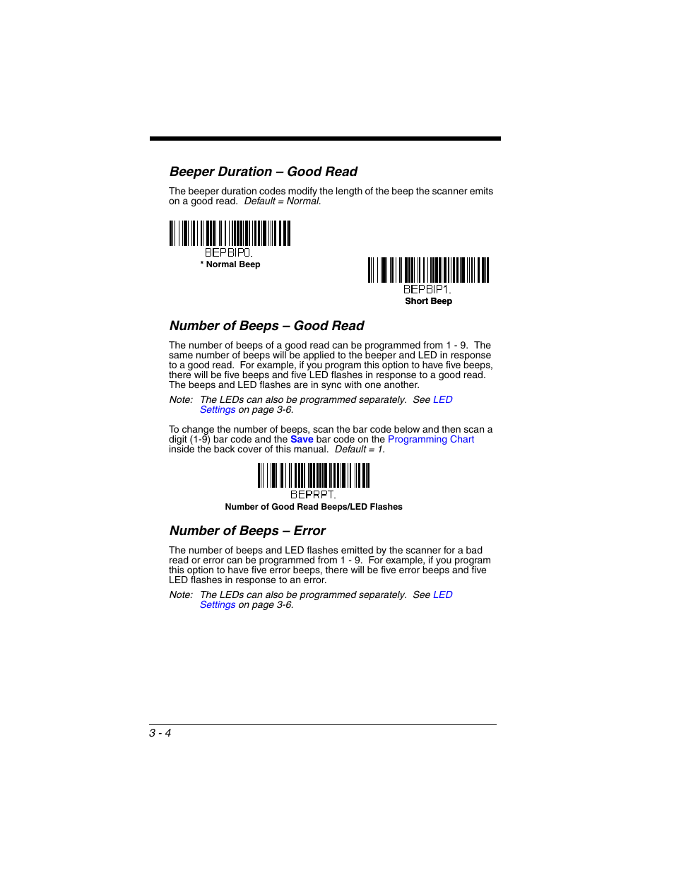 Beeper duration – good read, Number of beeps – good read, Number of beeps – error | Ammed using, The error tone sounds (set via | Honeywell VOYAGER 1250G User Manual | Page 56 / 240