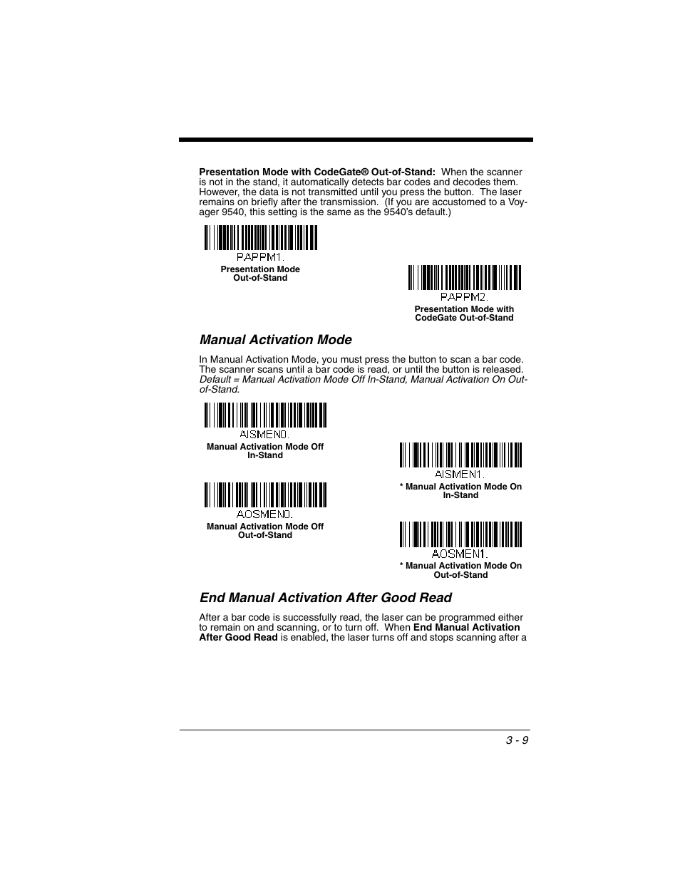 Manual activation mode, End manual activation after good read | Honeywell VOYAGER 1250G User Manual | Page 61 / 240