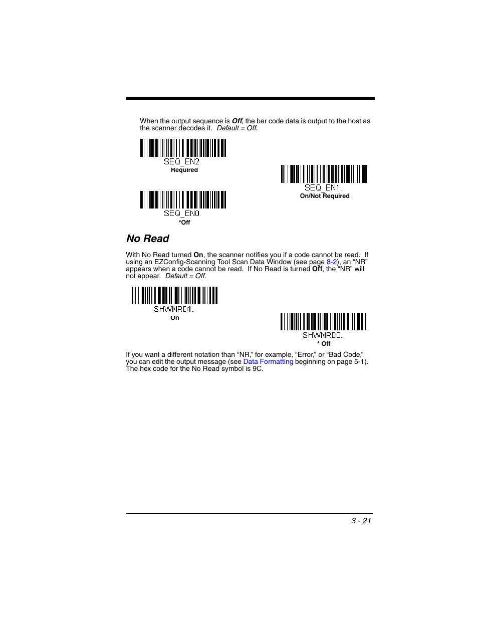 No read, No read -21 | Honeywell VOYAGER 1250G User Manual | Page 73 / 240