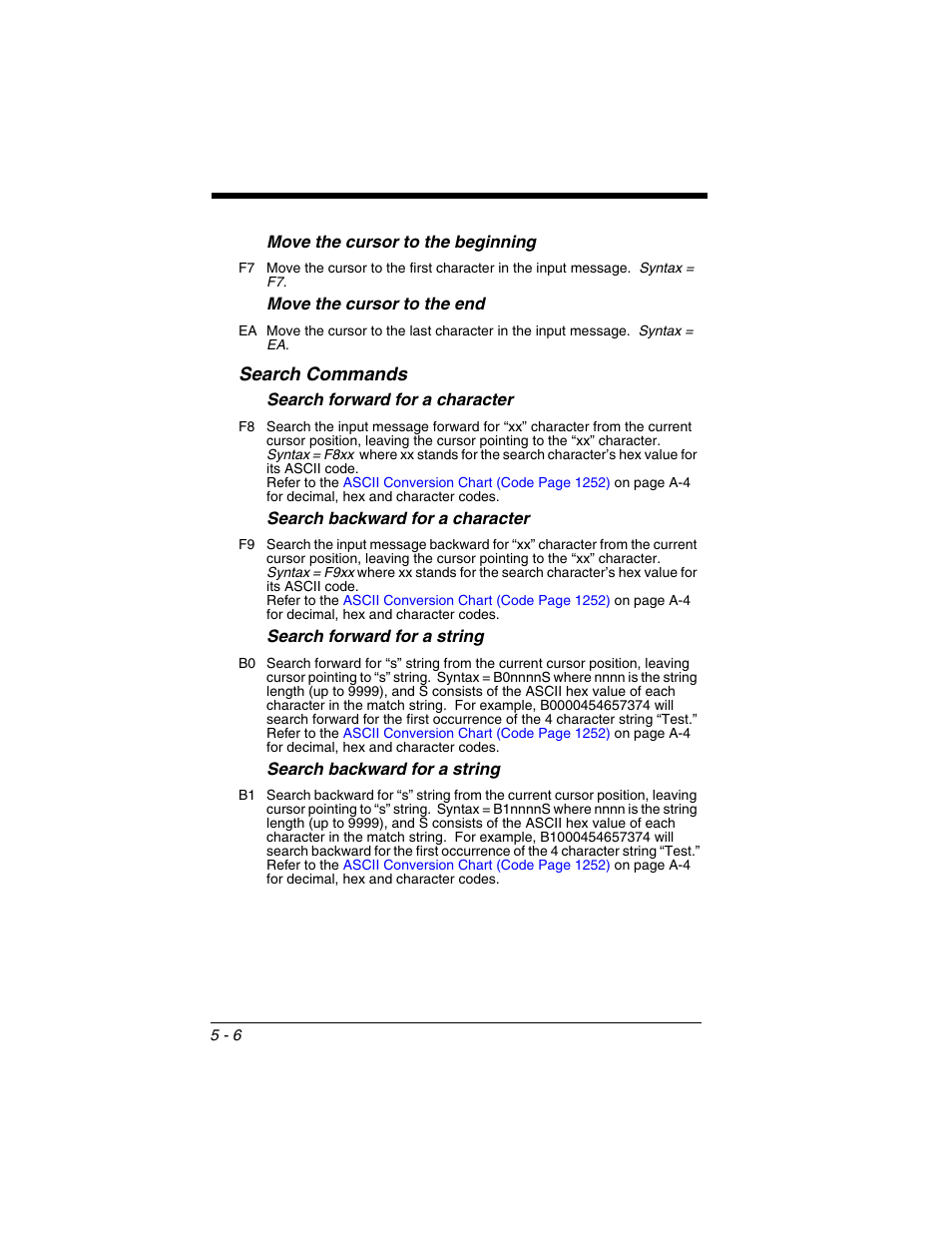 Search commands, Search commands -6 | Honeywell VOYAGER 1250G User Manual | Page 90 / 240