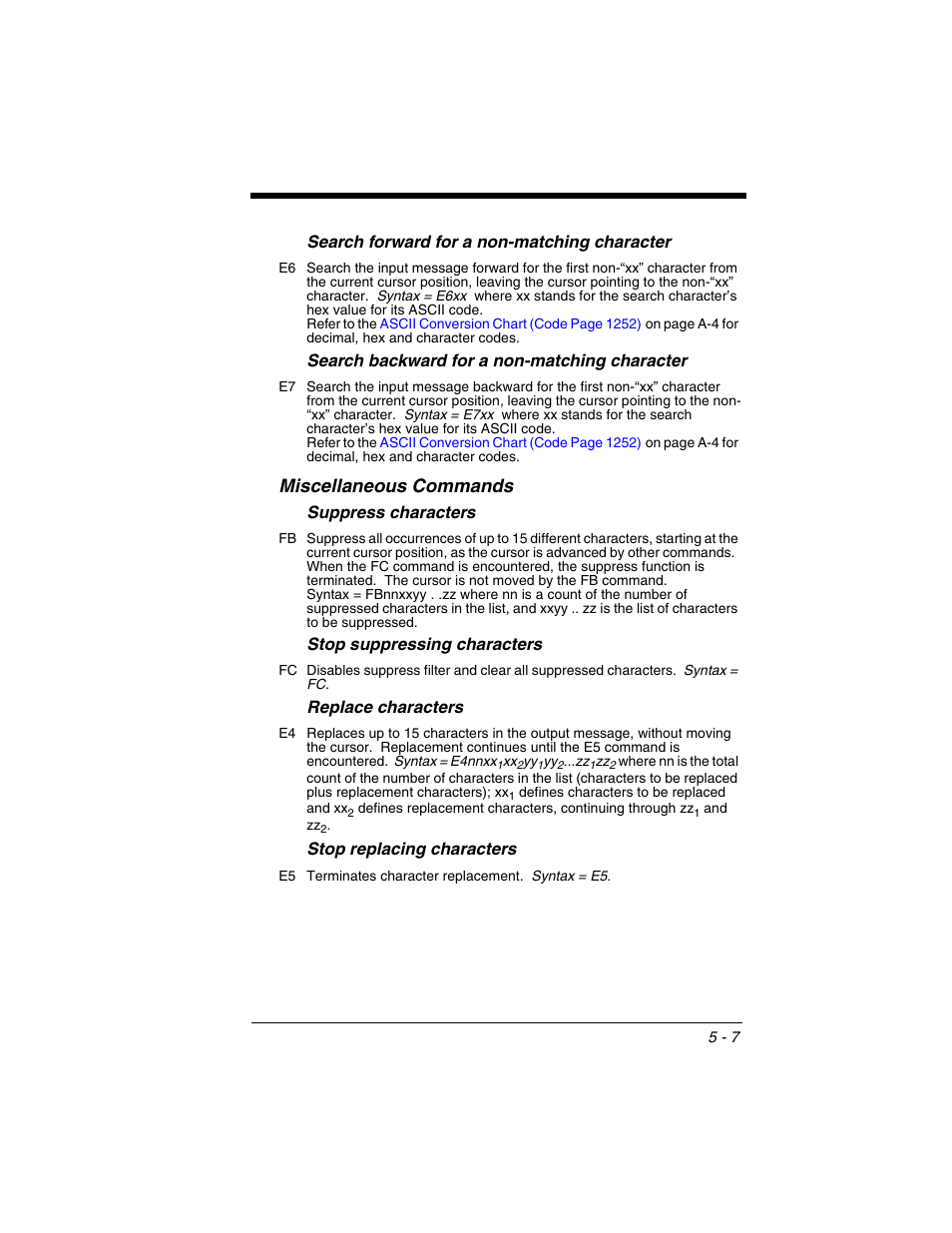 Miscellaneous commands, Miscellaneous commands -7 | Honeywell VOYAGER 1250G User Manual | Page 91 / 240