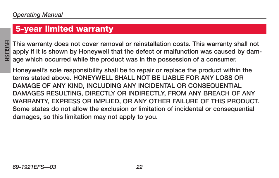 About your new thermostat, Year limited warranty | Honeywell FocusPRO TH6000 Series User Manual | Page 24 / 80