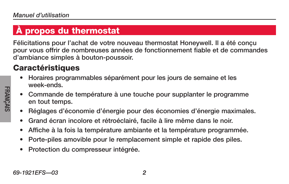 À propos du thermostat | Honeywell FocusPRO TH6000 Series User Manual | Page 30 / 80