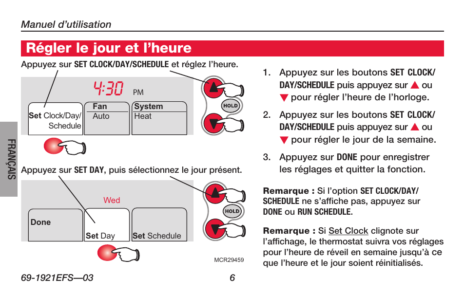 Régler le jour et l’heure | Honeywell FocusPRO TH6000 Series User Manual | Page 34 / 80