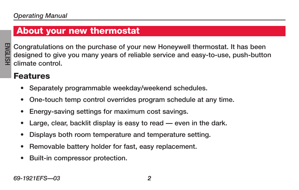 About your new thermostat | Honeywell FocusPRO TH6000 Series User Manual | Page 4 / 80