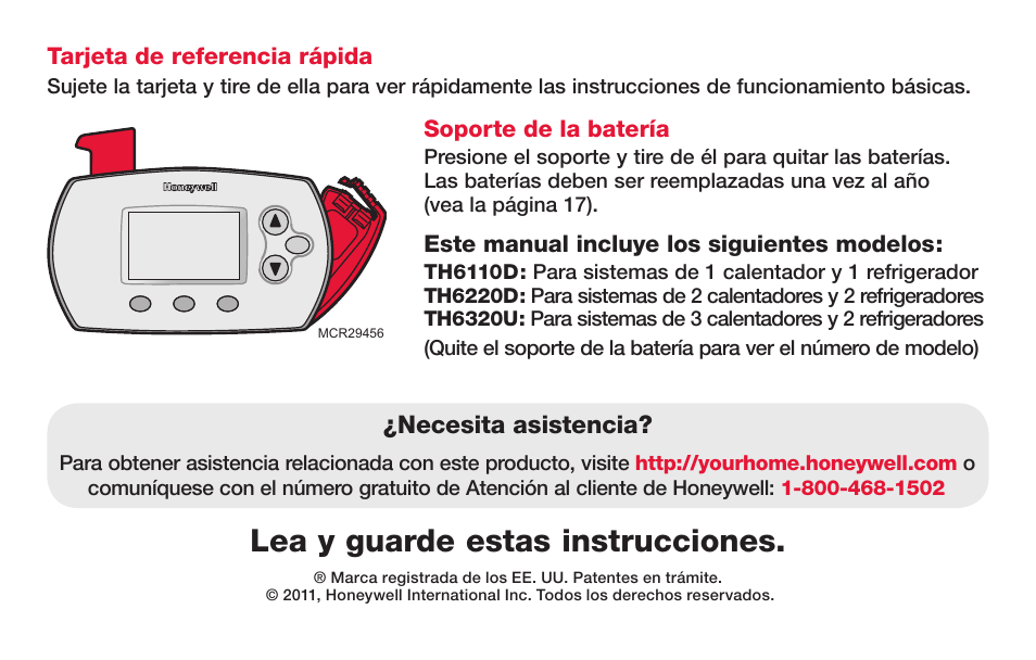 Lea y guarde estas instrucciones | Honeywell FocusPRO TH6000 Series User Manual | Page 54 / 80