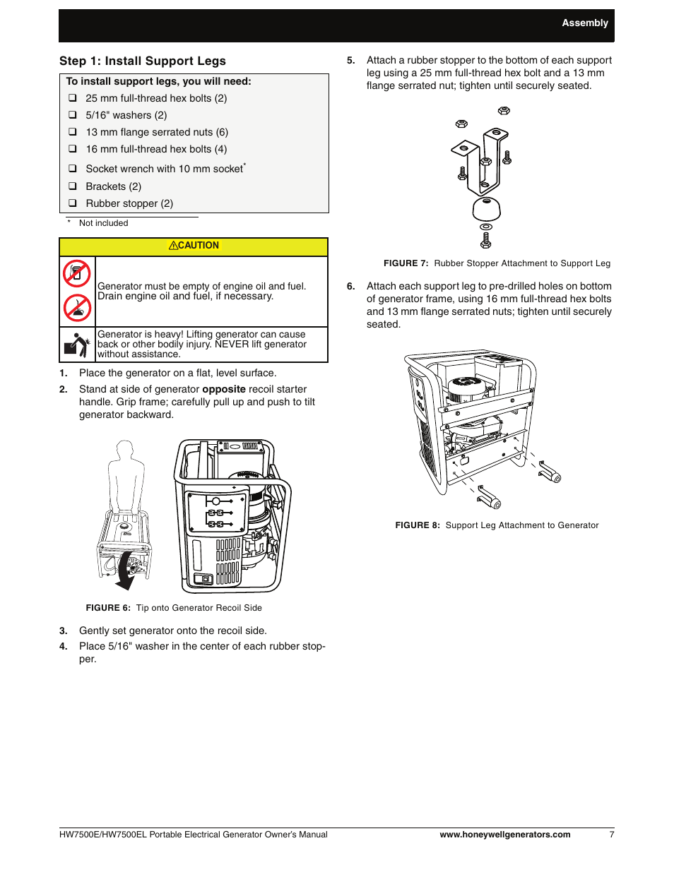 Step 1: install support legs | Honeywell HW7500EL User Manual | Page 13 / 94