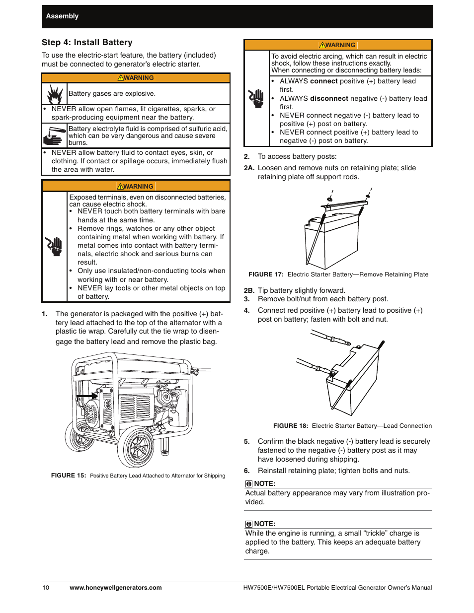 Step 4: install battery | Honeywell HW7500EL User Manual | Page 16 / 94