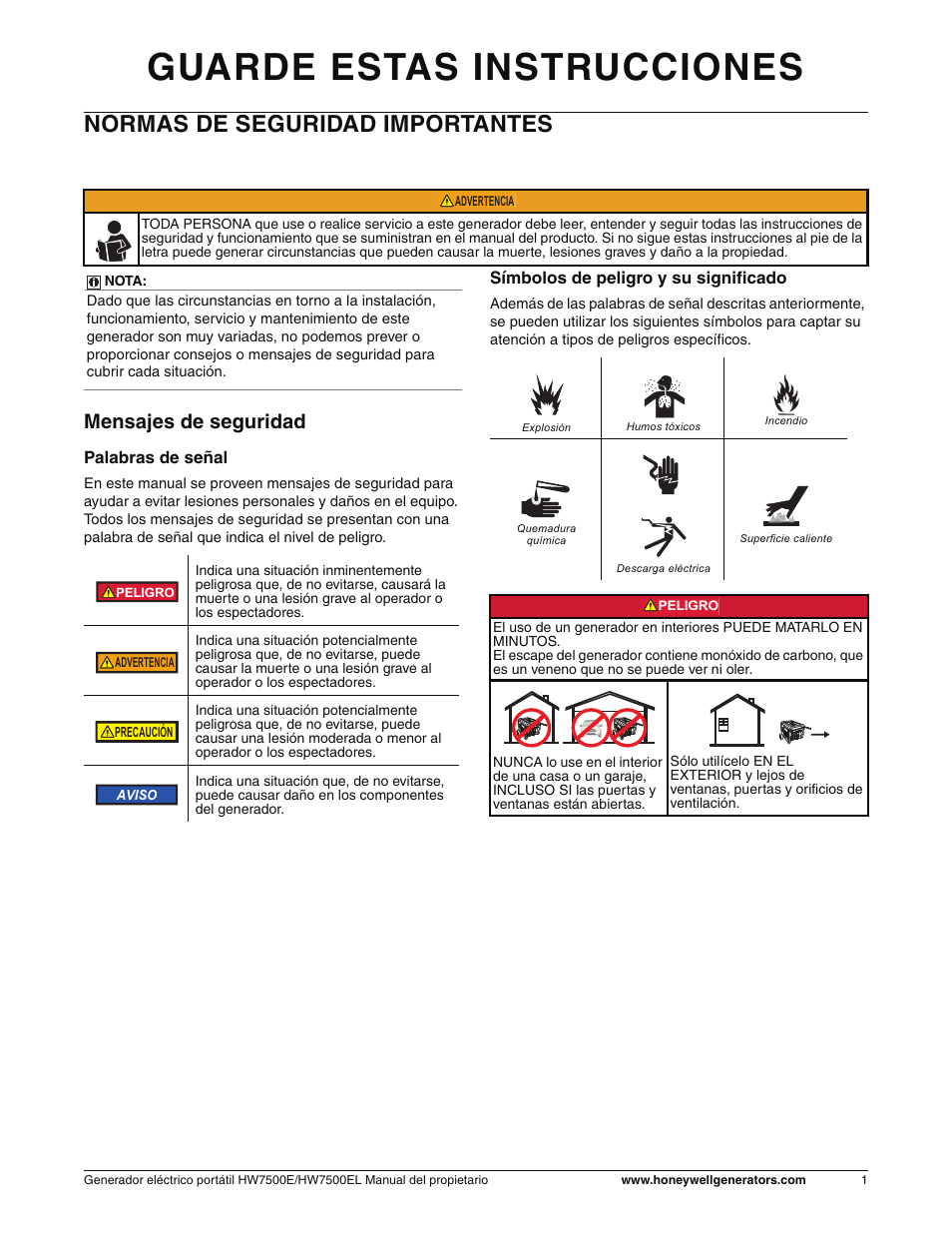 Normas de seguridad, Mensajes de seguridad, Guarde estas instrucciones | Normas de seguridad importantes | Honeywell HW7500EL User Manual | Page 53 / 94