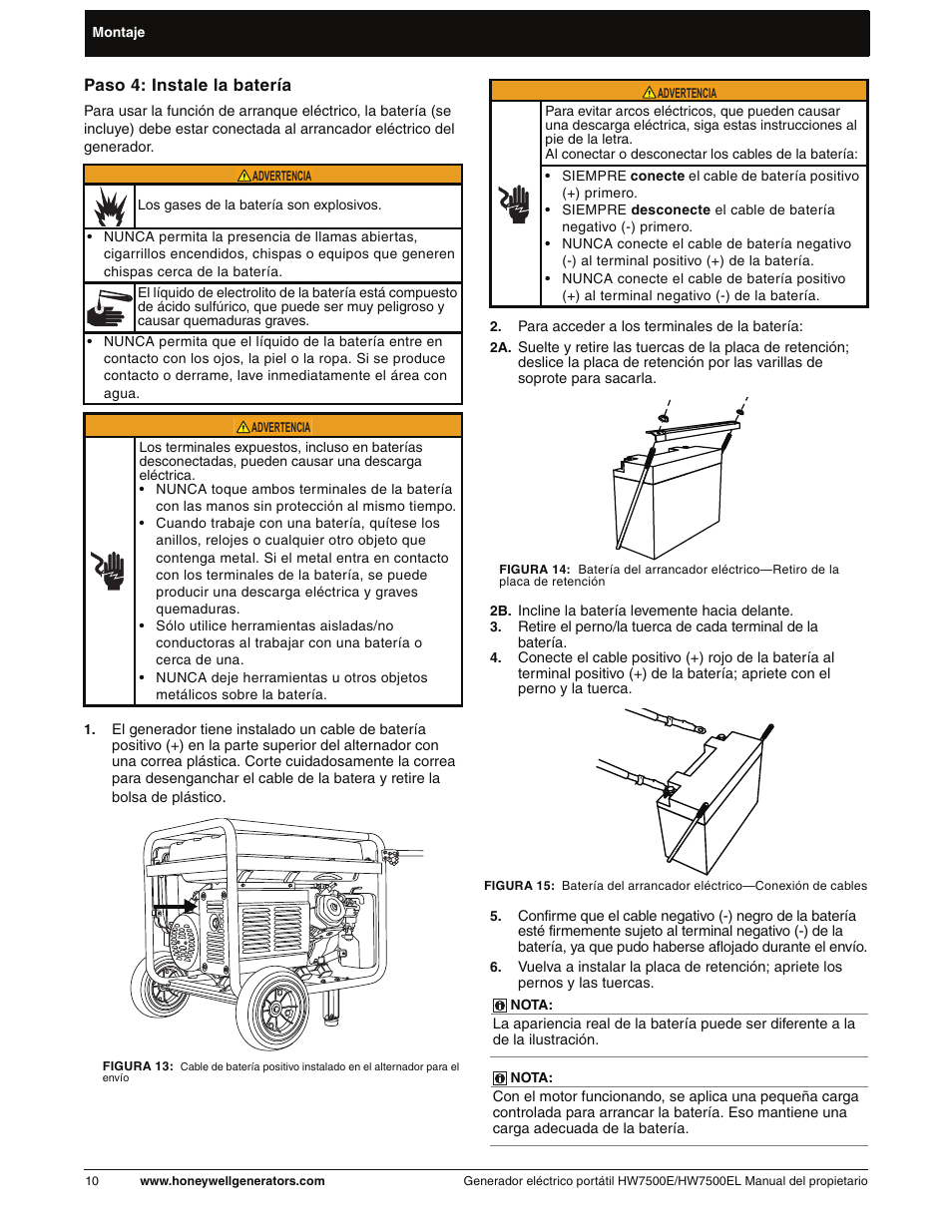 Paso 4: instale la batería | Honeywell HW7500EL User Manual | Page 62 / 94