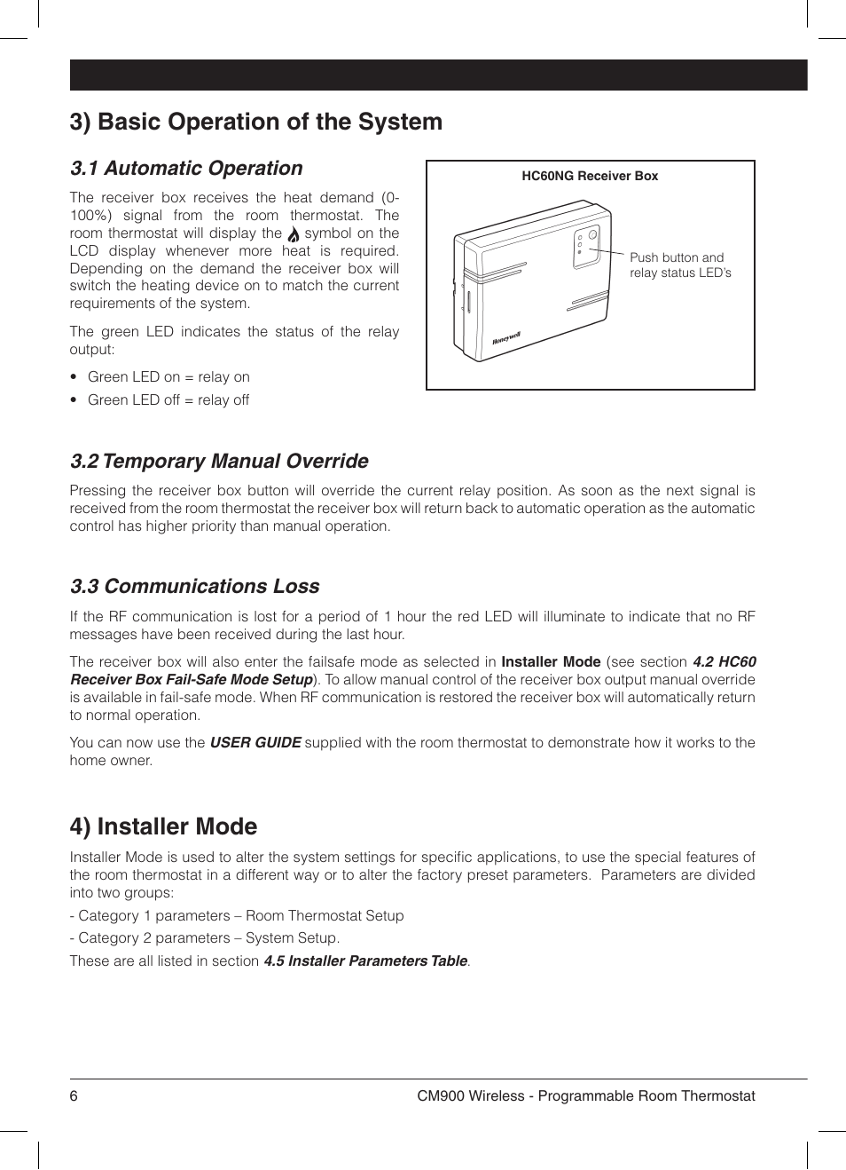 3) basic operation of the system 4) installer mode, 1 automatic operation, 2 temporary manual override | 3 communications loss | Honeywell 42011076-003 User Manual | Page 7 / 13