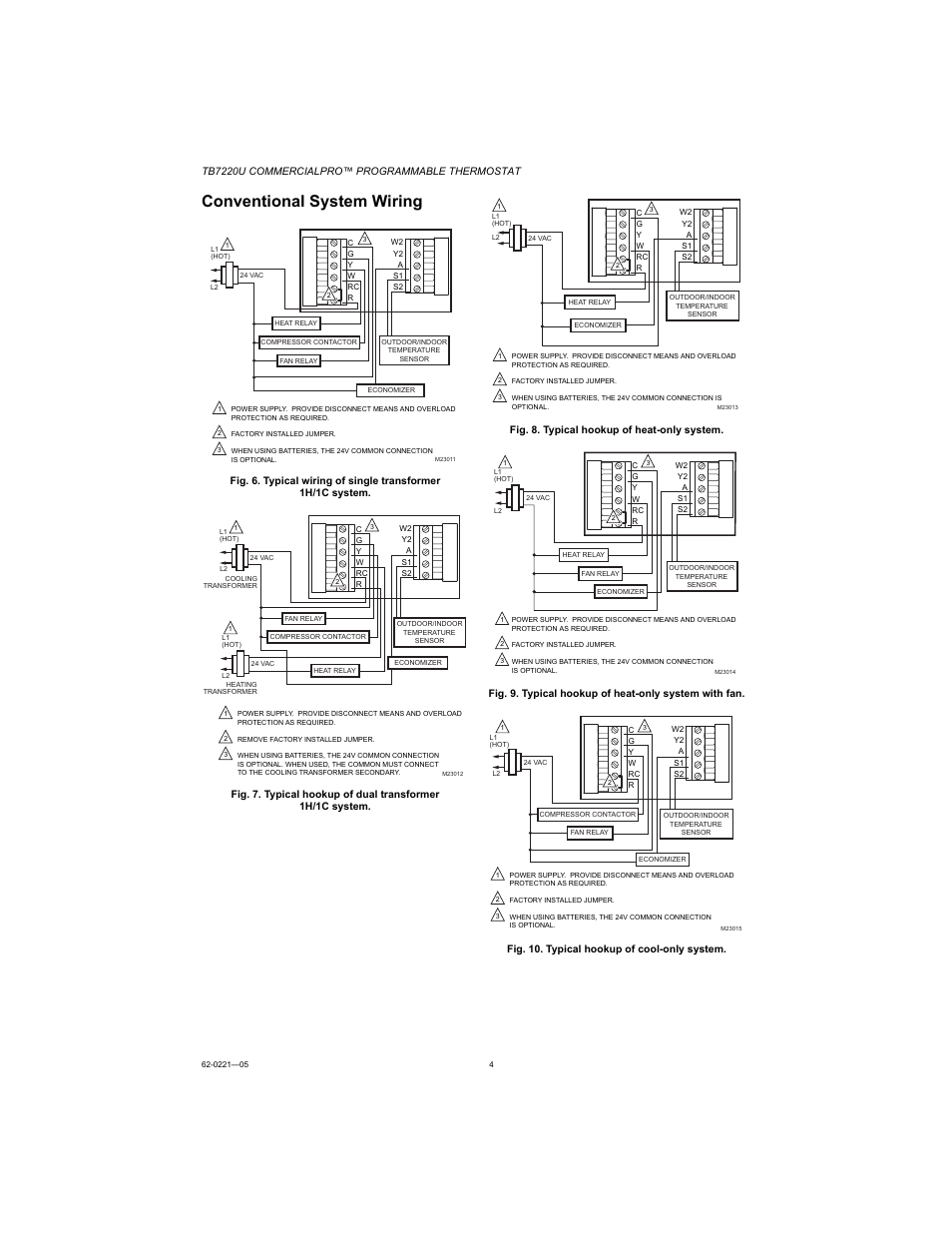 Conventional system wiring | Honeywell COMMERCIALPRO TB7220U User Manual | Page 4 / 16