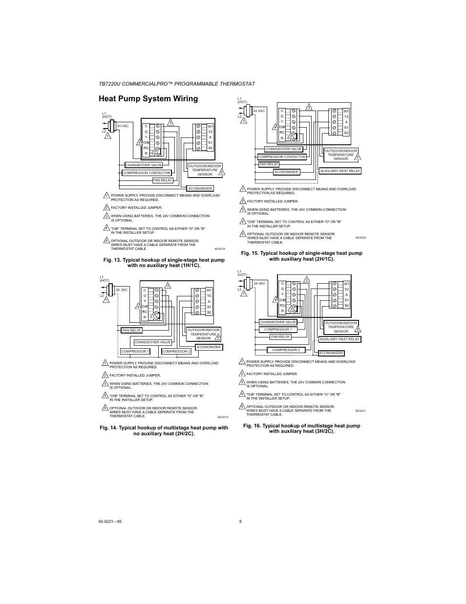 Heat pump system wiring | Honeywell COMMERCIALPRO TB7220U User Manual | Page 6 / 16