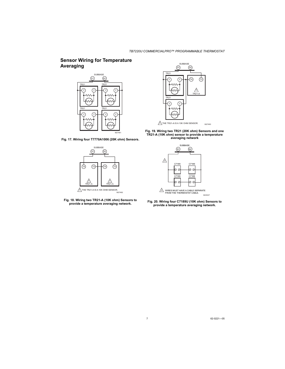 Sensor wiring for temperature averaging | Honeywell COMMERCIALPRO TB7220U User Manual | Page 7 / 16