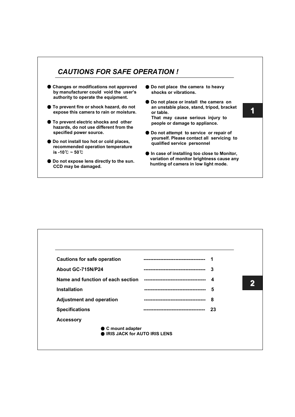 Cautions for safe operation | Honeywell GC-715P24 User Manual | Page 3 / 14